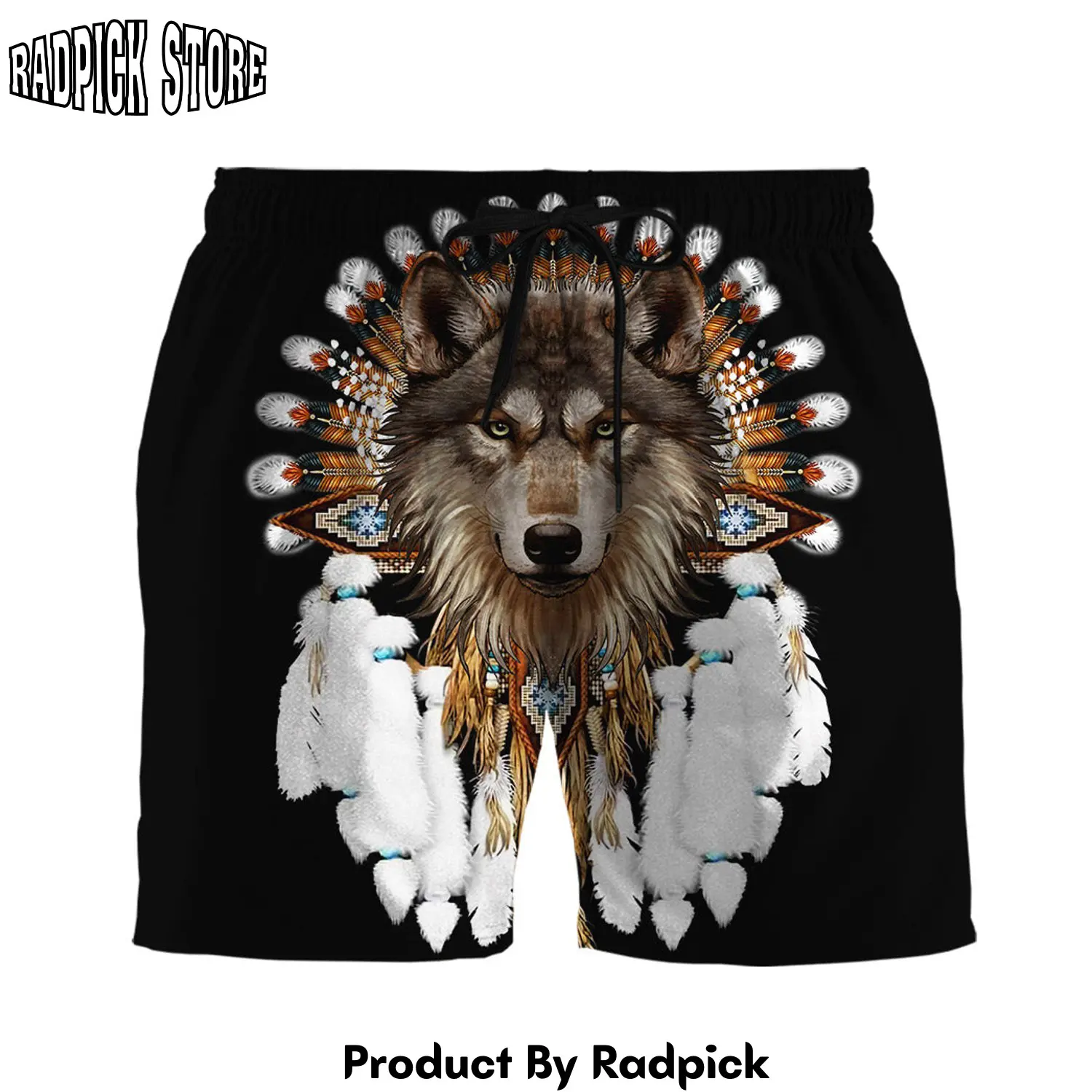 Radpick 3d native wolf custom beach short rp631315